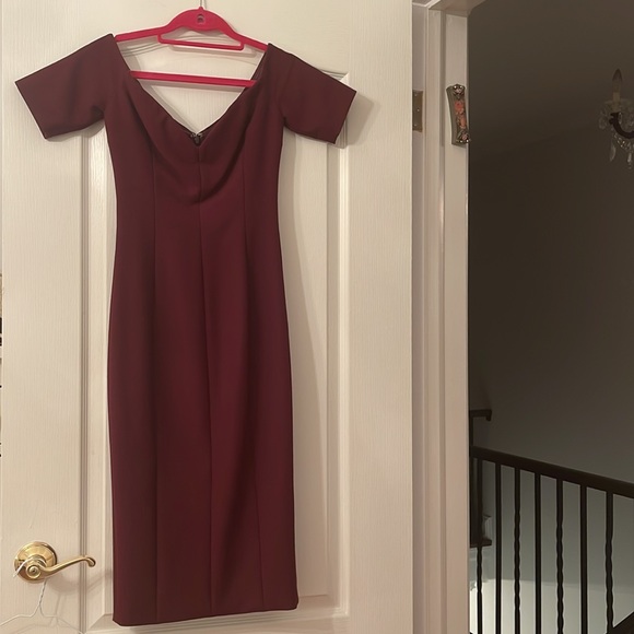 CINQ A SEPT BURGUNDY OFF THE SHOULDER DRESS - Picture 3 of 4